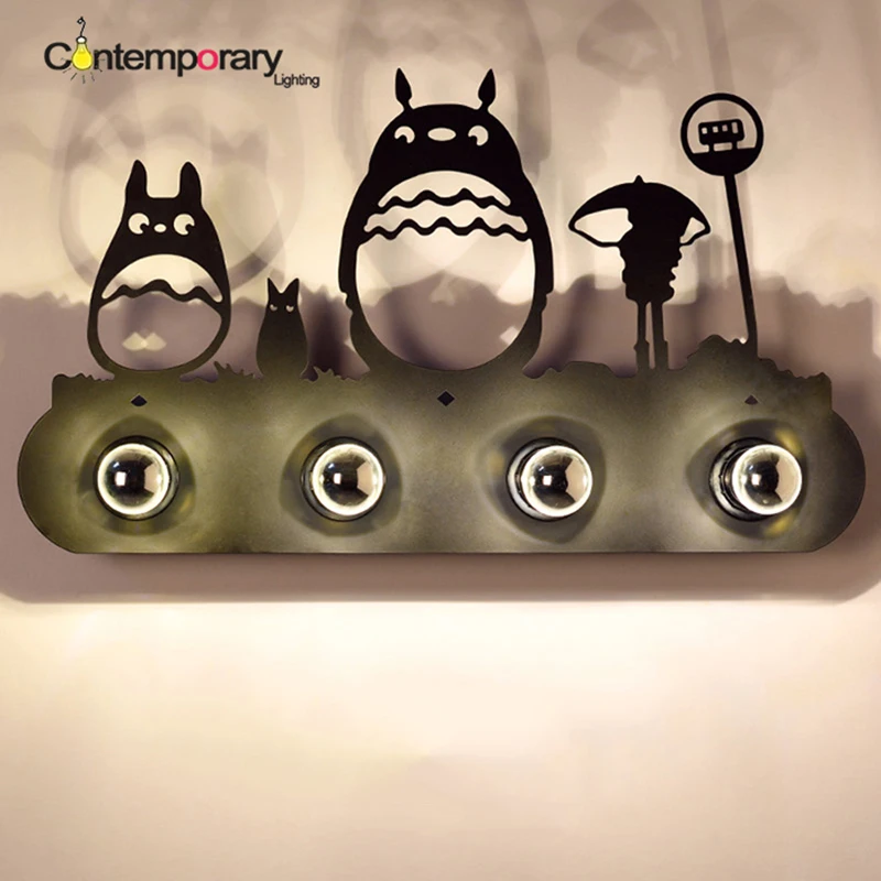 

mirror front lamps vintage Iron black stairs creative children's cartoon Nordic wall lamp for living room bedroom bedside lamp