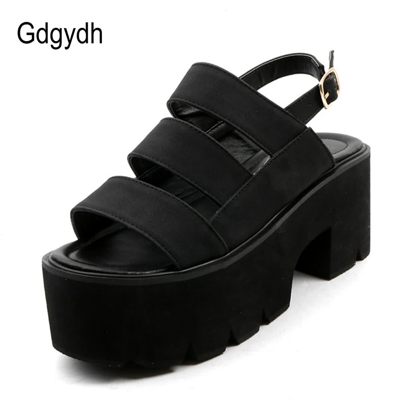 Женские сандалии Gdgydh черные на платформе с ремешком щиколотке лето 2019|Боссоножки