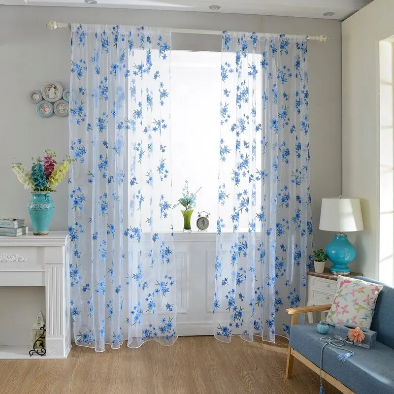 

High Quality Small Flowers Pattern Tulle Window Screens Curtain Door Balcony Curtain Sheer For Living Room Bedroom New