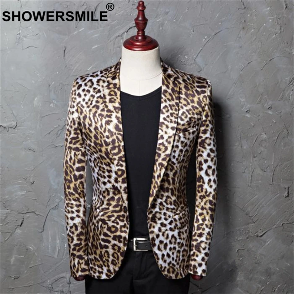 SHOWERSMILE Mens Fashion Print Blazer Male Singer Jacket Casual Slim Fit Plus Size 5XL British Design Mens Stage Suit Jackets