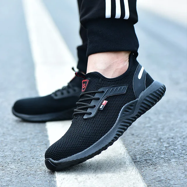 US $9.36 2019 New Breathable Mesh Safety Shoes Men Light Sneaker Indestructible Steel Toe Soft Anti-piercing