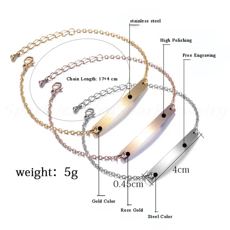 Spark на заказ Гравировка Имя письмо бар браслет регулируемый нержавеющая сталь браслет на заказ для женщин Подарок на годовщину Pulsera