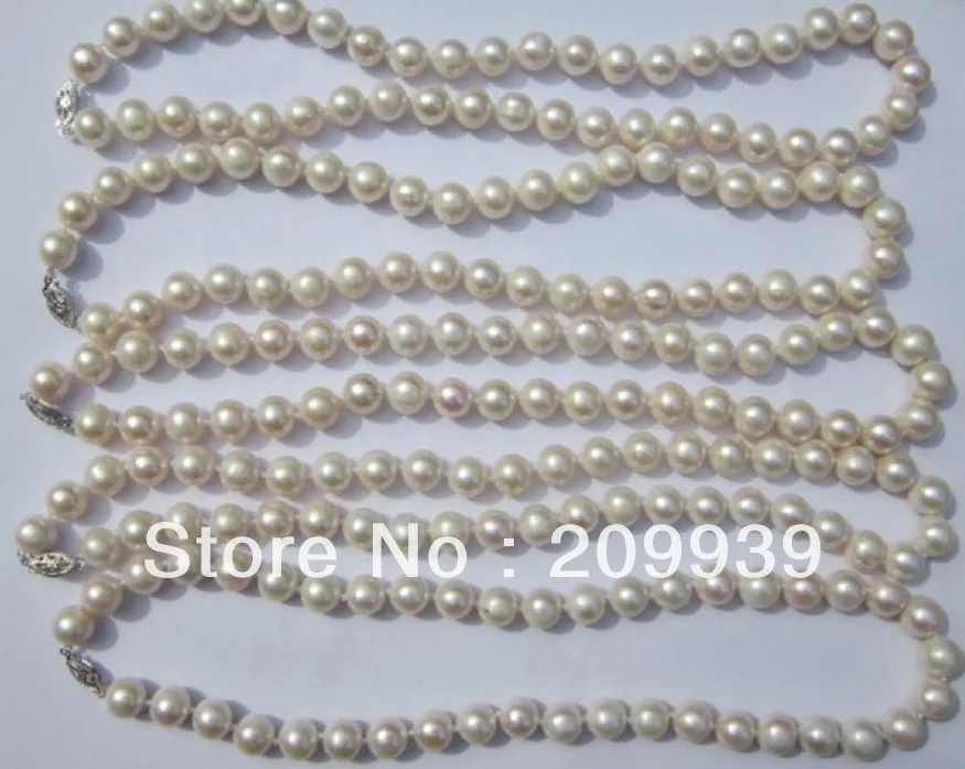 

huij 001879 hot wholesale 9-10mm 5PC Akoya AAA+ white pearl necklace 17.5" 14K