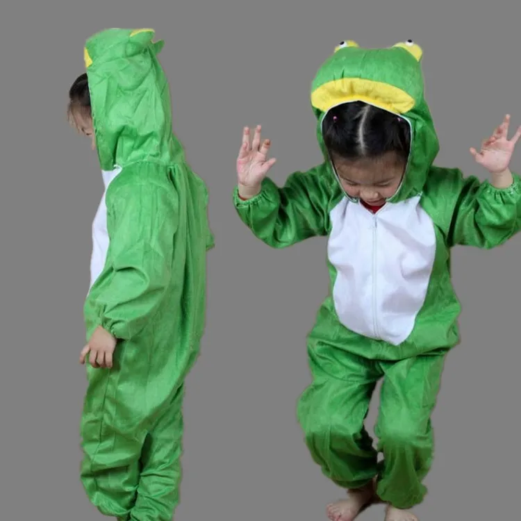 Детские костюмы на Хэллоуин с изображением животных, слона, динозавра, тигра, петуха, зебры, волка, козла, обезьяна и лягушка, комбинезон для мальчиков и девочек - Цвет: frog