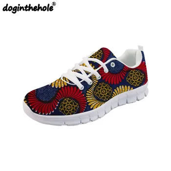 

doginthehole Women Walking Shoes Vintage African Traditional Printed Female Sneakers Breathable Sport Shoes for Women Mesh Flats
