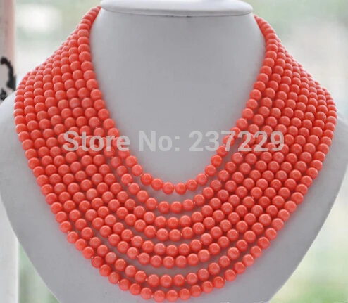 

DD Wholesale XSZ2014 ^^8strands Real 6MM round pink coral bead necklace 16"-22"inch
