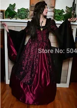 Vintage Wine Red Printing Costumes 1860s Civil War Southern Belle Ball /Gothic Lolita Dress Victorian Dresses