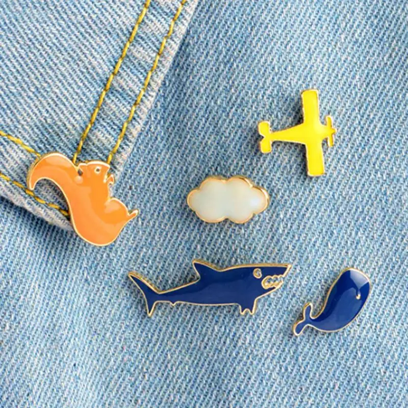 

Cartoon Aircraft Cloud Shark Whale Squirrel Brooch Pins Air Plane DIY Denim Ja*cket Pin Badge Jewelry Gift For Kids Women Girl