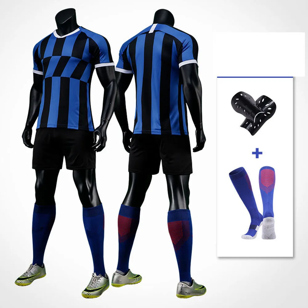 19//20 Football Soccer Kits Short Sleeve Strips Jersey Suit Kids Boys+Socks