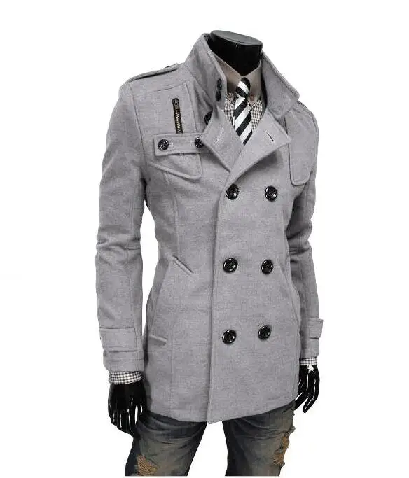 ; новые модные мужские Тонкий двубортный дизайн повседневные шерстяные пальто пыли пальто, куртка, пальто 3 цвета 6898