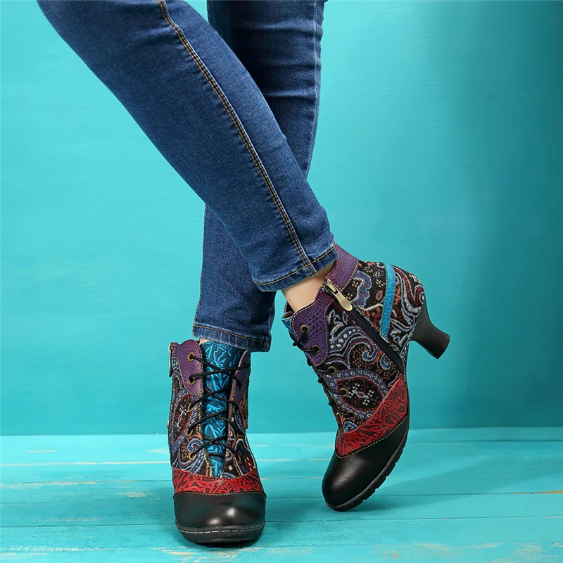 Socofy/Женские ботинки в богемном стиле в стиле ретро из натуральной кожи; ботильоны для женщин ручной работы с цветком; женская обувь; сезон осень-зима; коллекция года