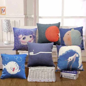 

Free shipping high quality invisible zipper linen blue color cushion pillow for sofa" Owl/Fish/Giraffe" 45*45cm