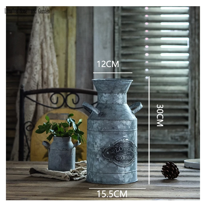 antique vintage flower arrange decorative handmade galvanized zinc milk can pot (3)