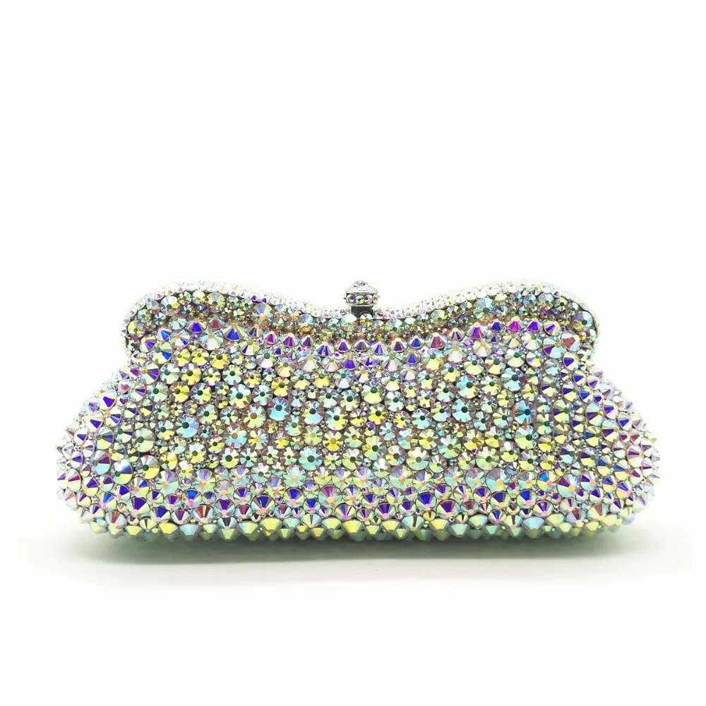 women silver plain crystal diamond Evening clutch Purse Metal Clutches