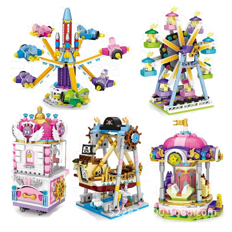 Mini Blocks Amusement Park Brick Building Blocks Toys For Kids Assembly Diy Children Street City View Educational 3D Model