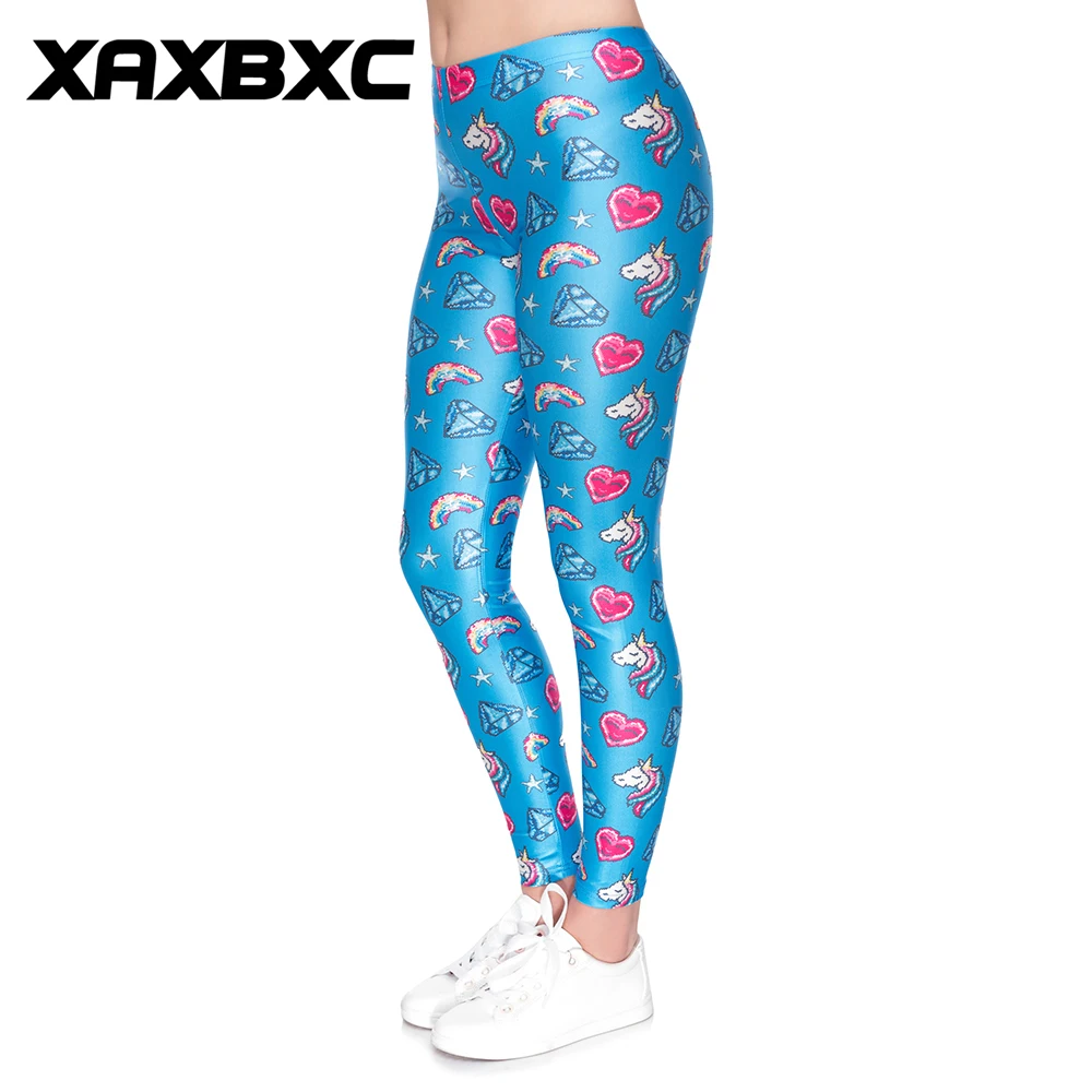 XAXBXC 1872 пикантные Femme карандаш брюки Сердце со стразами Rainbow Unicorn ПЕЧАТНЫЕ Stretch Slim Фитнес тренировки пуш-ап Для женщин леггинсы