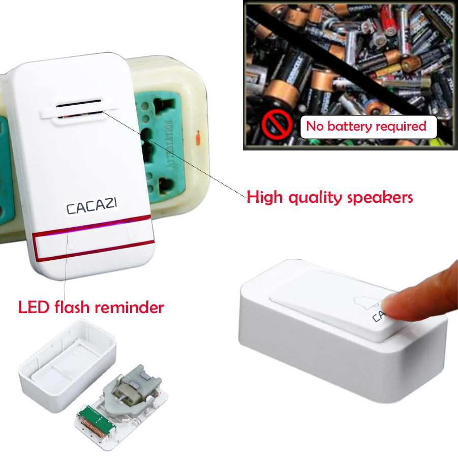 CACAZI White No Battery Need Wireless DoorBell Waterproof Smart Door Bell EU/US plug Cordless Ring Doorbells Remote AC 110V-220V CACAZI White No Battery Need Wireless DoorBell Waterproof Smart Door Bell EU/US plug Cordless Ring Doorbells Remote AC 110V-220V