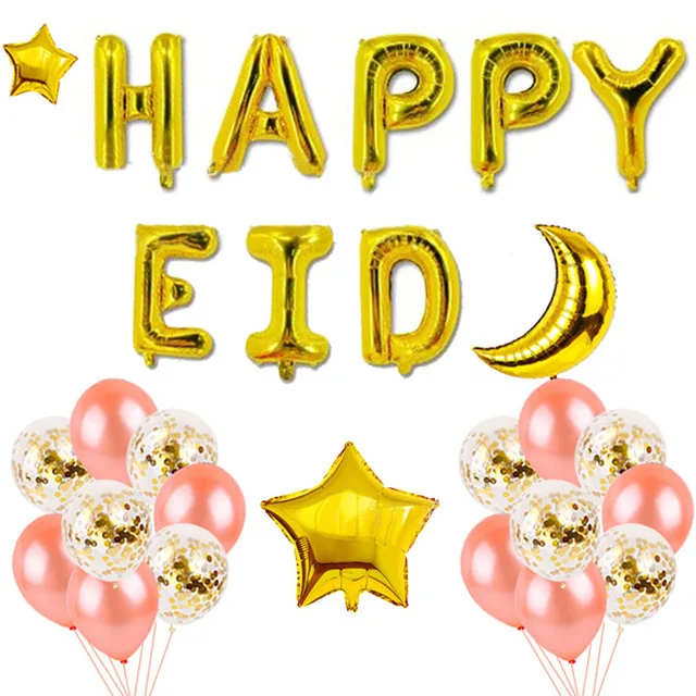 

12 Inch HAPPY EID Aluminum Balloon Star Moon Shape Set Letter Combination Package Eid al-Fitr Party Party Decoration Letter Set
