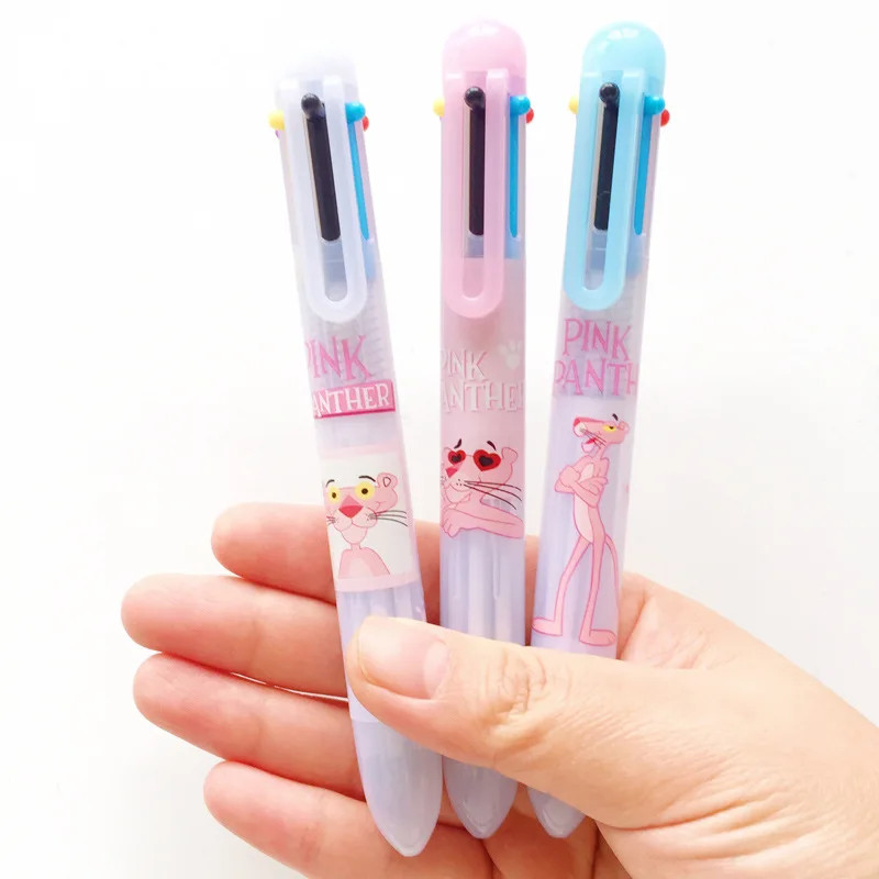 

Cute Kawaii Cartoon Pink Panther Press Ballpoint Pen 6-color Ball Pen Multi-Colored Stylo for Kids School Stationery Gift