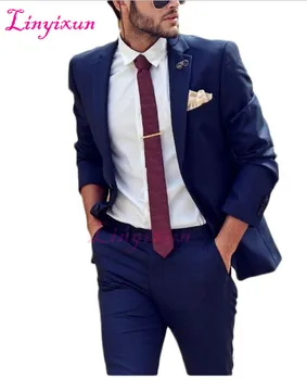 

Linyixun Slim Fit 2 Pieces Navy Blue Wedding Suits for Men Peak Lapel Men Suits Groomsmen Suit Business Suits