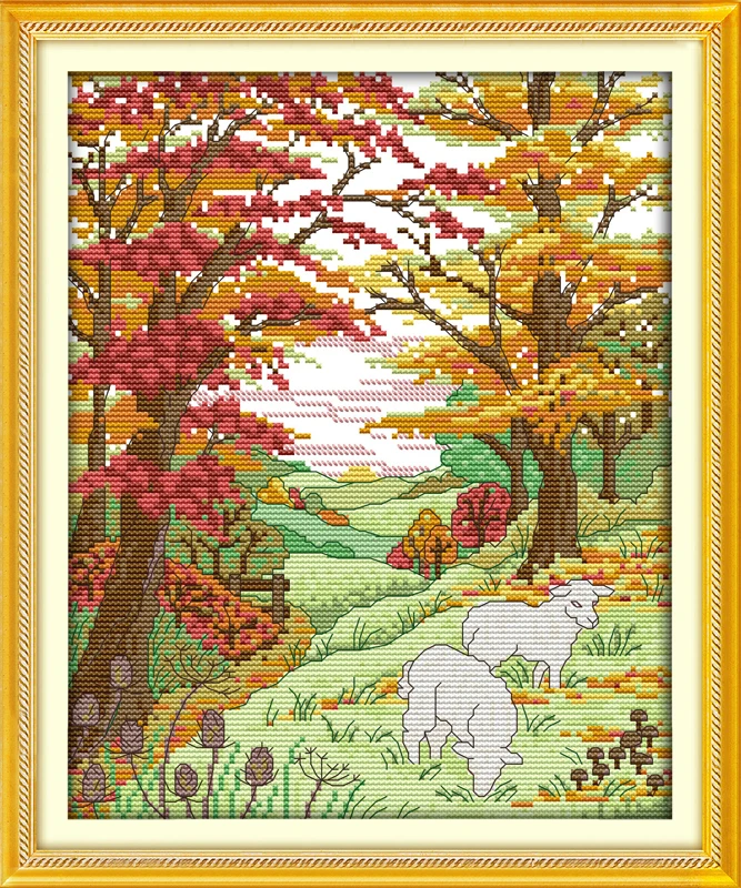 

Sheep in the Autumn hills Counted Cross Stitch 11CT Printed 14CT Set DIY Chinese Cotton Cross-stitch Kit Embroidery Needlework