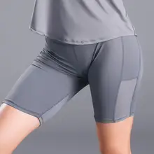 Сексуальные женские шорты с завышенной талией и карманами, трехточечные спортивные шорты для спортзала, повседневный пляжный однотонный, облегающие шорты для йоги, тянущиеся шорты 4az