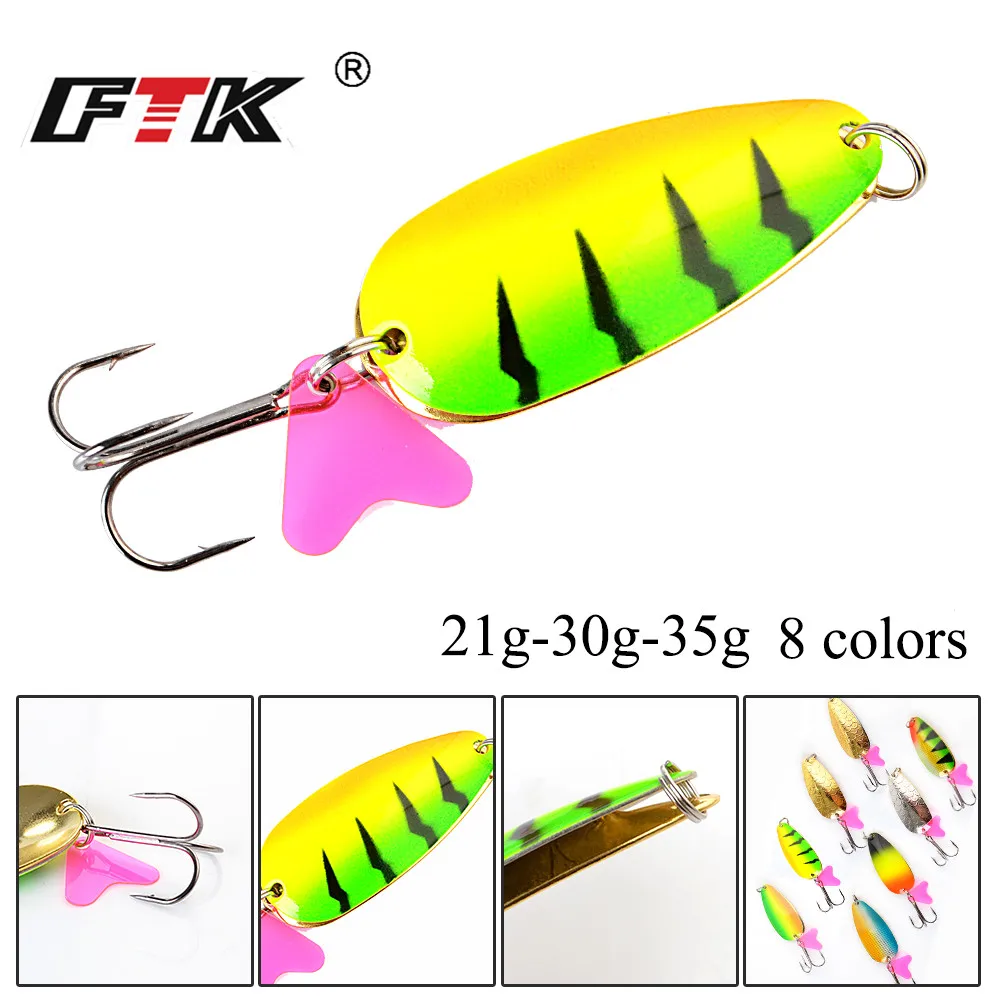 

FTK 1 PC 21g/30g/35g Fishing Lure Spoon 6/6.5/7.5cm Noise Sequin Paillette Carp Hard Fishing Baits With Mustad Treble Hook Lure