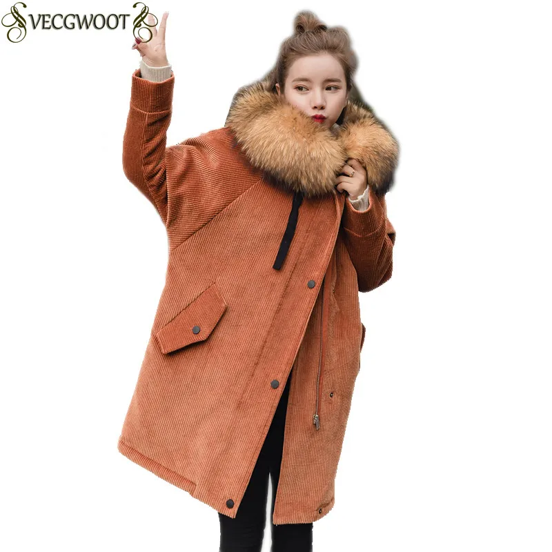 

Winter Cotton Jacket 2019 New Women Coat Hooded Fur collar Loose Females Parkas Fashion Long Coat Thicker Warm Outerwear WLX229