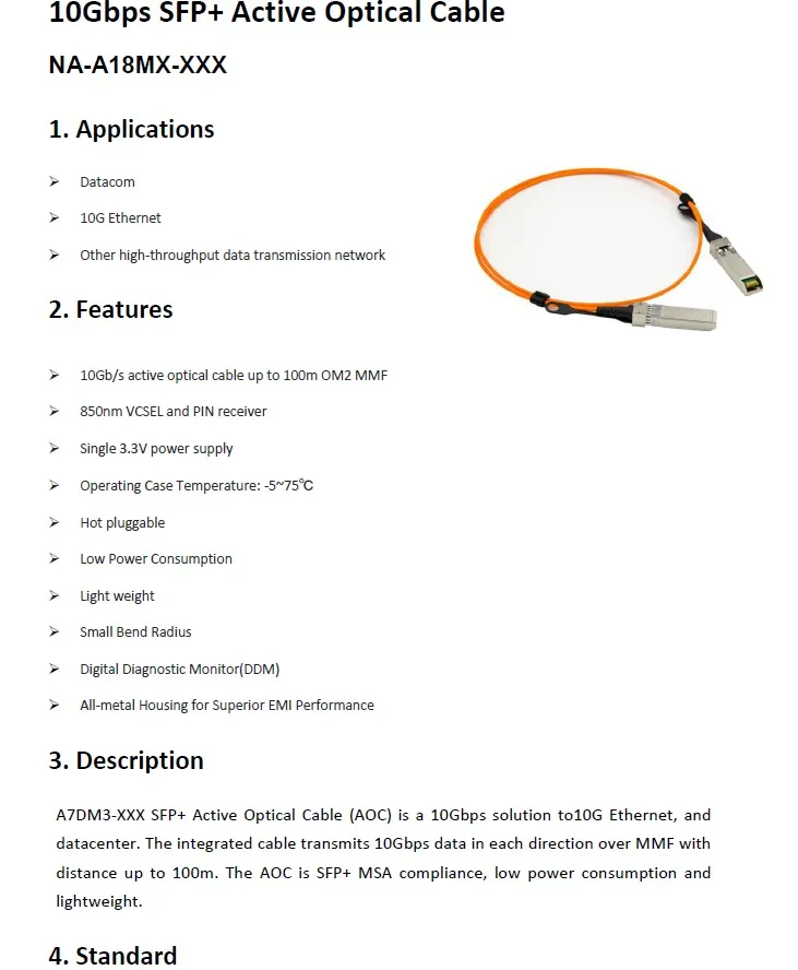 10gbps SFP + 5 м OM2 AOC активный оптический кабель Прочный 10 г SFP + (5 м, 10 г SFP +) 1270nm-1610nm