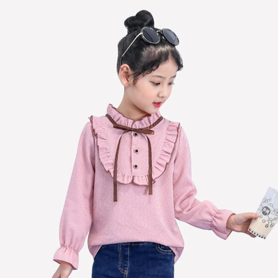 

Girl white shirt autumn solid long sleeve shirt girl school bow shirt girl teenage girl costume 6 8 10 12 14 years old