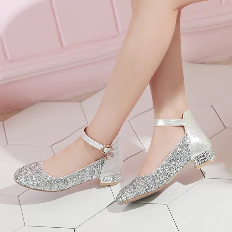 YMECHIC/ г.; обувь с пряжкой на лодыжке; блестящие женские свадебные туфли с кристаллами золотистого и серебристого цвета; туфли-лодочки на низком массивном каблуке; женская обувь Mary Jane