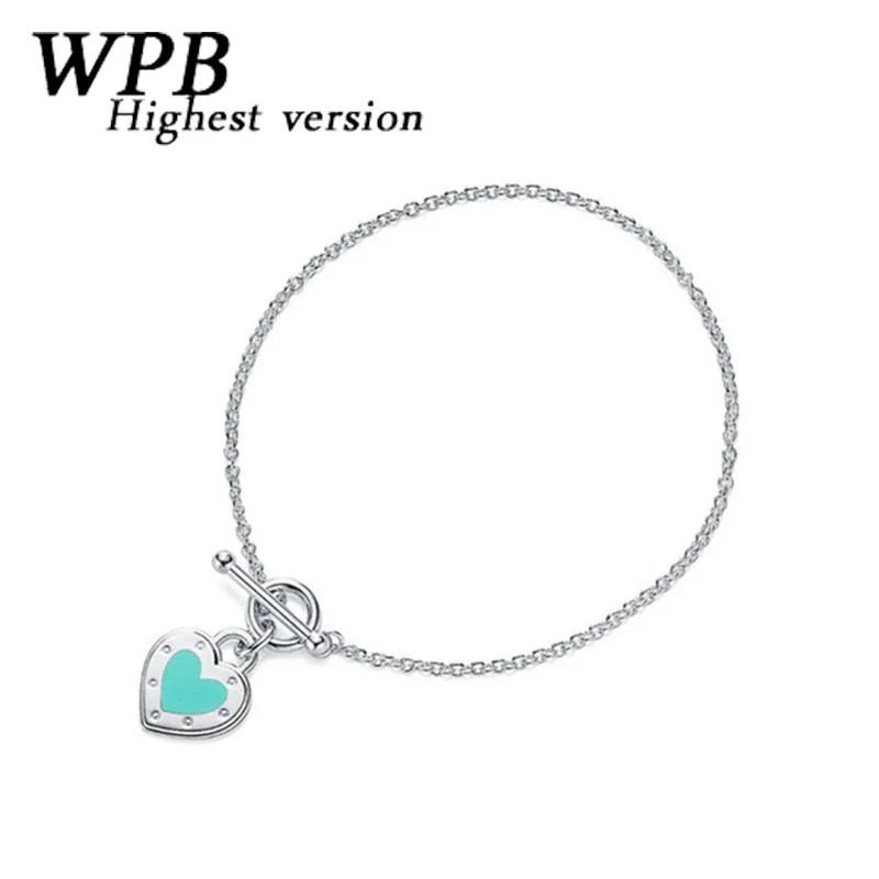

WPB Brand new high quality 100% s925 silver heart-shaped crown romantic love fashion bracelet female TIFF brand original