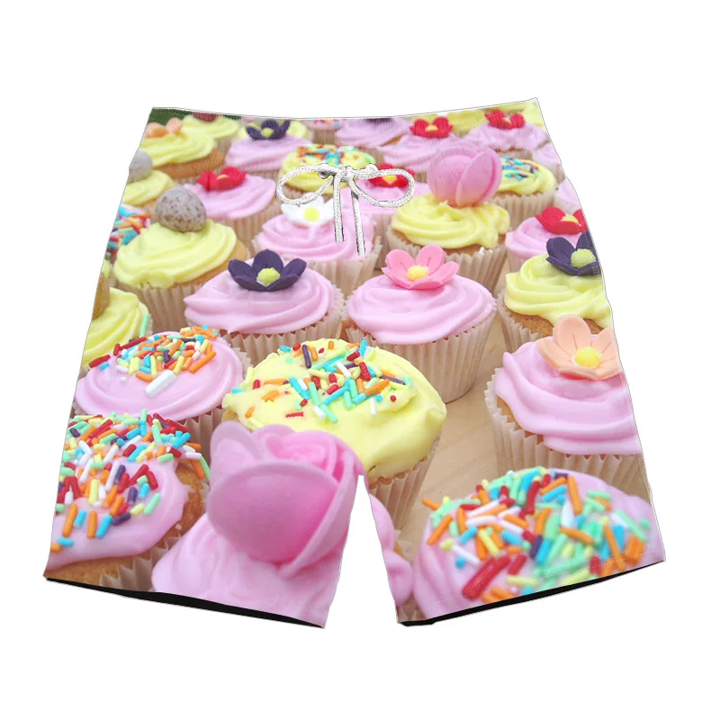 Розовые для капкейков модные 3D унисекс повседневные шорты милые летние мужские пляжные шорты забавные уличные сетчатые дышащии эластичные для талии шорты
