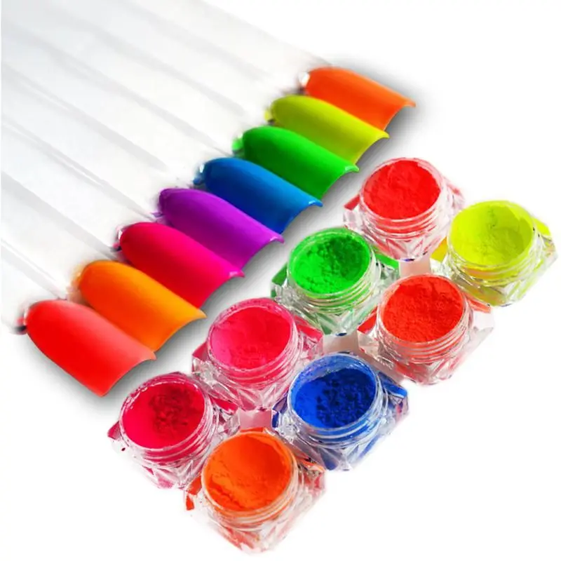 

6jars/set Neon Pigment Fluorescence Effect Nail Powder Dust Candy Fluorescent Gradient Glitter Iridescent Powder Nail Art Deco