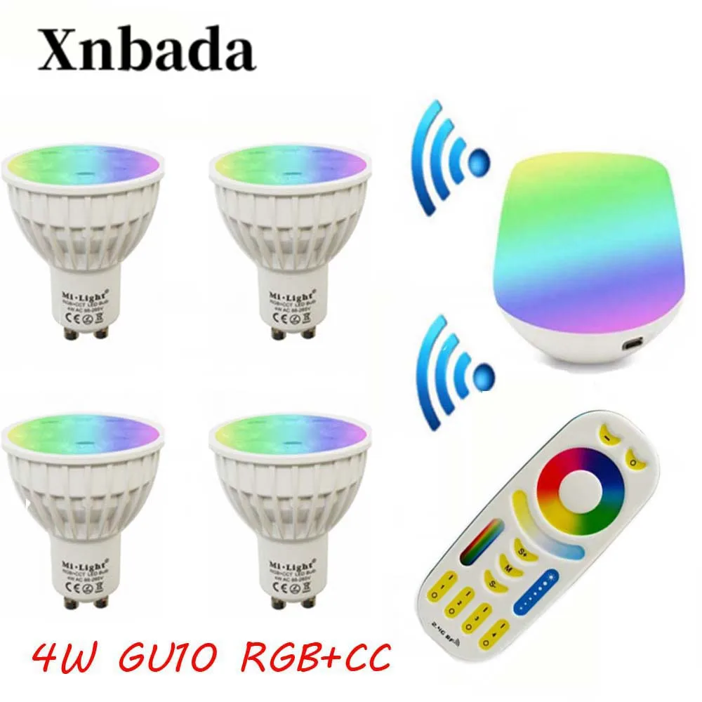 

2.4G Gu10 4W Led Lamp AC85-265V, Mi Light RGB+CCT Led bulb light + IBX1 Remote Wifi+RGBW Remote Led light Free shipping