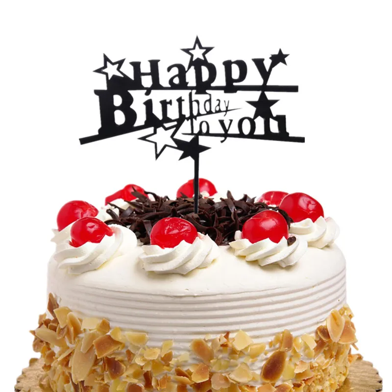 Cake Toppers Star Acrylic Happy Birthday Wedding Gold Black Cupcake Cake Topper Flags Baby Shower Cake Baking DIY Party Decor