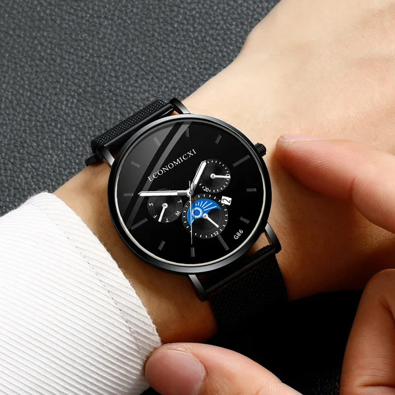 Ультра тонкие мужские часы кварцевые роскошные дизайнерские бизнес светящиеся мужские часы с сетчатым РЕМЕШКОМ НАРУЧНЫЕ ЧАСЫ друг подарок Relogio Masculino