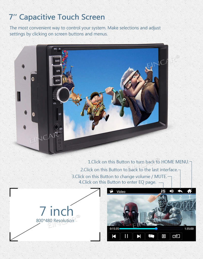 Car Radio 7 Inch Touch Screen Double 2 Din Car Video MP5 Player Support Bluetooth/AV In/FM Radio/USB/TF/Cam-In/SWC+Bluetooth