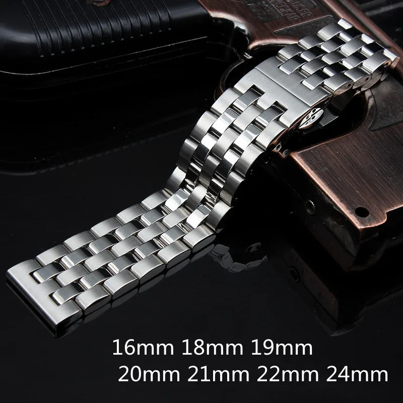 

Hot Model Silver/Gold 316L Stainless Steel Watchband 16/18/19/20/22mm Solid Link Bracelet Straight End Free Shipping Men&Women