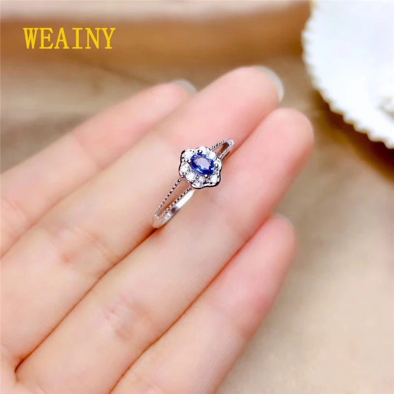 WEAINY S925 Sterling Silver Ring Genuine Natural Sri Lanka Sapphire Birthstone Ring Ladies Blue Gemstone Fashion Pop Ring WEAINY S925 Sterling Silver Ring Genuine Natural Sri Lanka Sapphire Birthstone Ring Ladies Blue Gemstone Fashion Pop Ring
