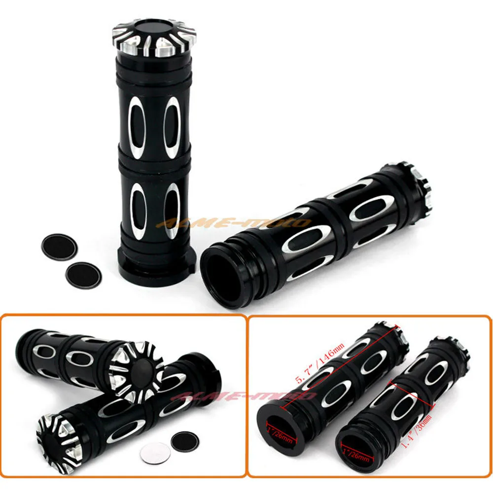 Motorcycle 1" CNC Aluminium Black Edge Cut Handlebar Hand Grips For