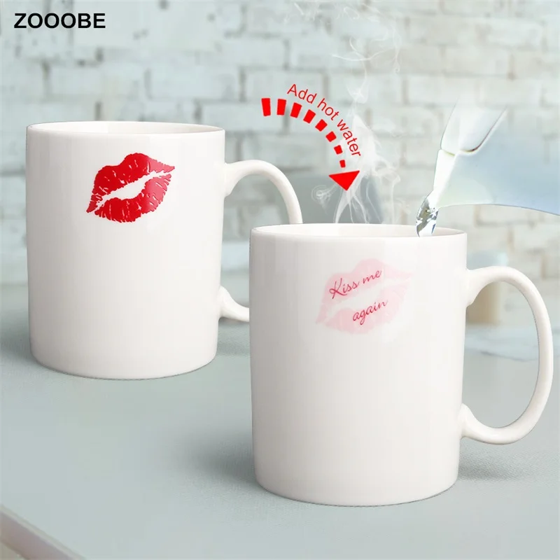 

ZOOOBE Creative Color Changing Mug Kiss me again Heat Sensitive Ceramic Drinkware For Tea Milk Coffee Mugs Cup Lover Gift