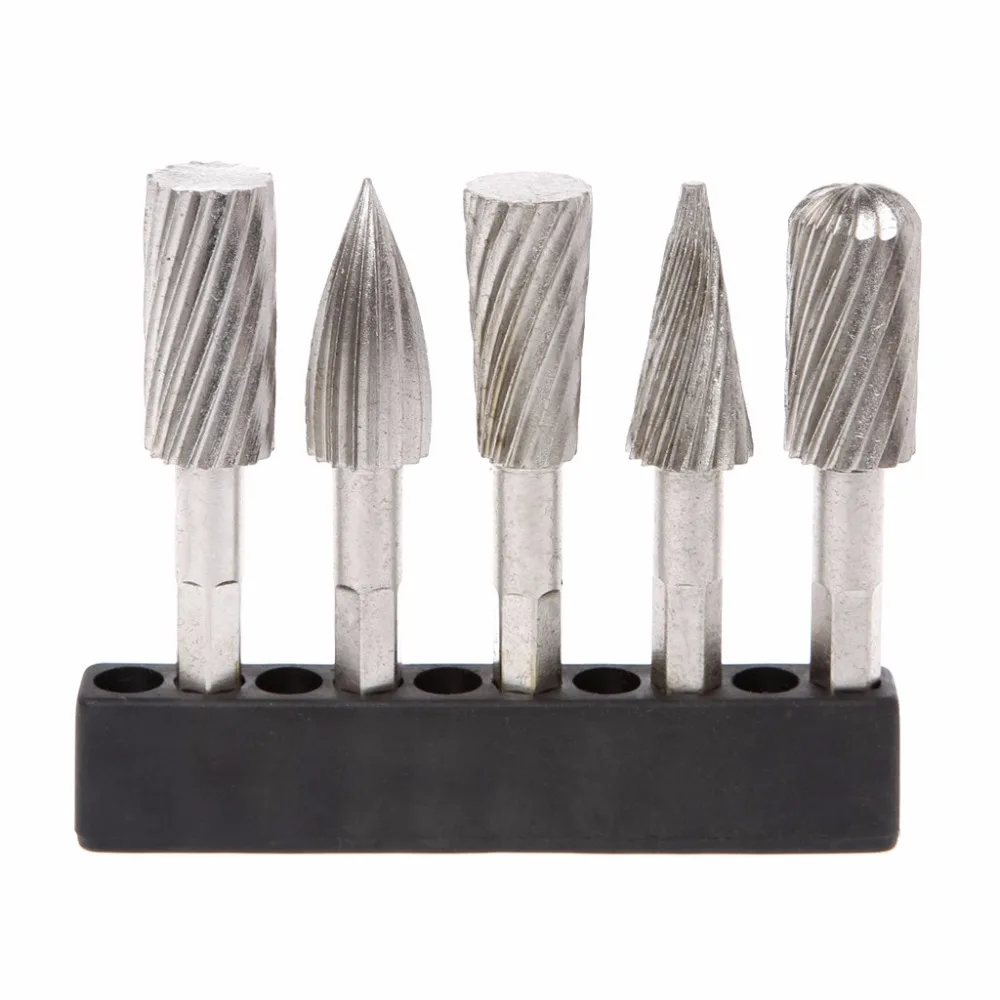 5Pcs High Speed Steel Rotary Files Burr 1/4" Rotary Burr Set For Soft