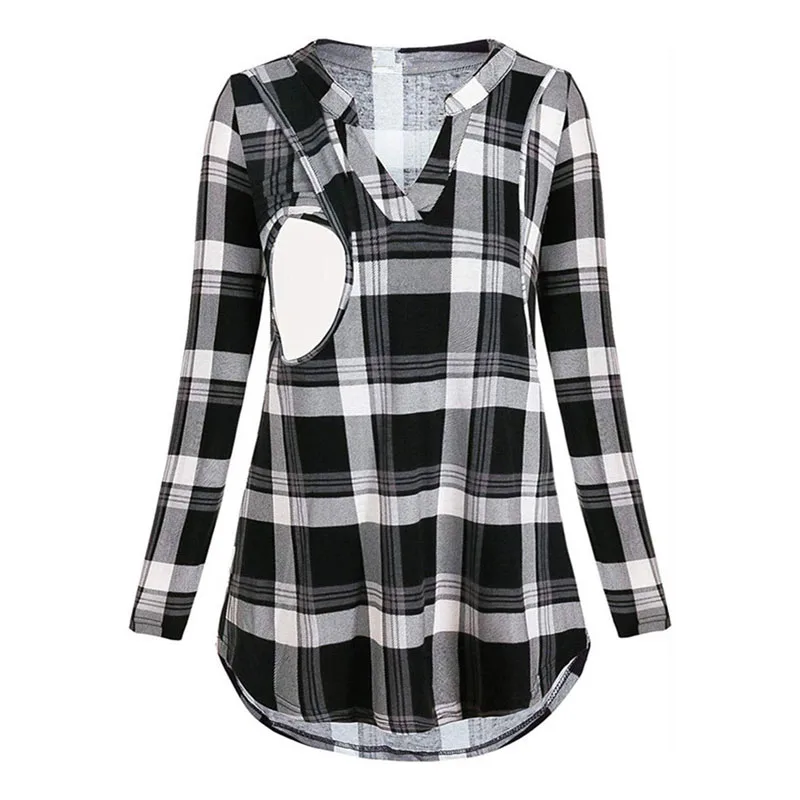 

Plaid Nursing Maternity Shirts Pregnancy Blouses For Pregnant Women Breastfeeding Clothes Long Sleeve Feeding Maternity Clothing