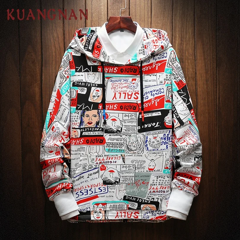 KUANGNAN мужская толстовка с капюшоном в стиле хип хоп Harajuku Японская уличная одежда