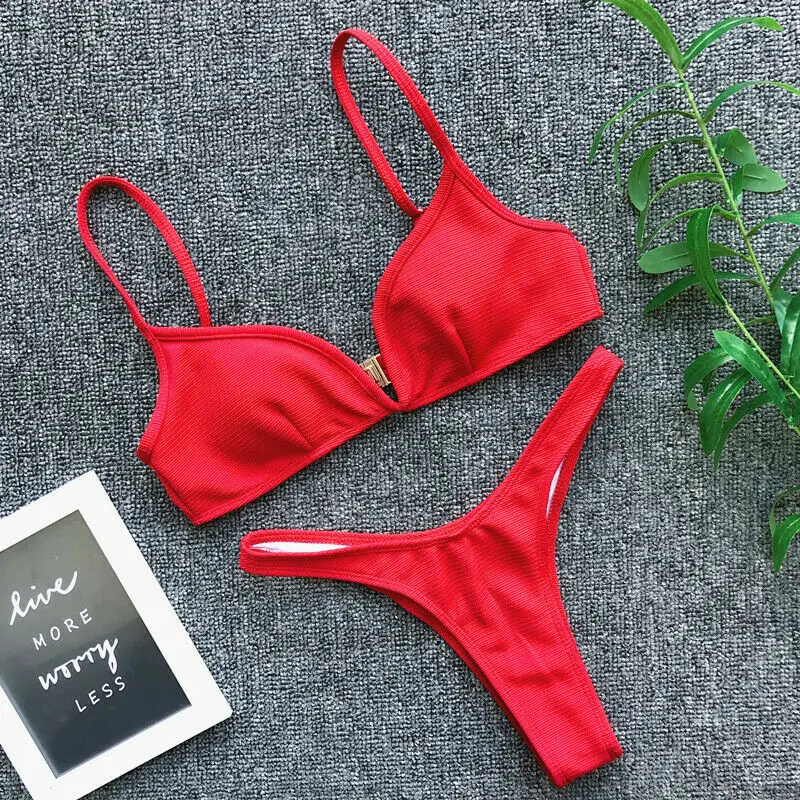 

Hirigin Bikini Set Sexy Women 2019 Swimsuit Solid Push up High Waist 2PCS Bathing Suit Ladies Summer Beach Swimwear 5 Color