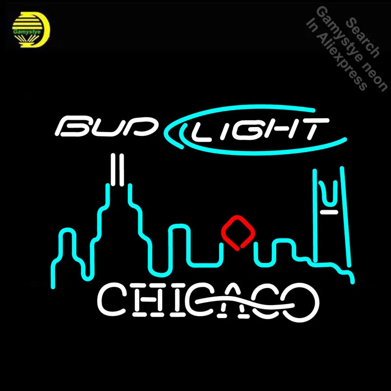 

Bud Light Chicago City Neon Sign Neon Bulbs Sign GLASS Tube Handcraft neon Light Signs Advertise cool vintage lamps Dropshipping