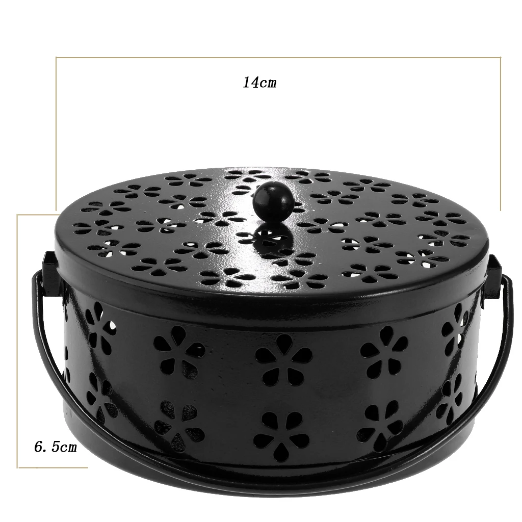 Retro Hollow Out Mosquito Coil Holder Handle Box for Teahouse Home Black