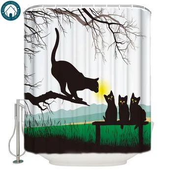 

Qualibuy House Store Black Cat Fabric Shower Curtains Bathroom Accessories Shower Curtain Liner Shower Curtains Childrens