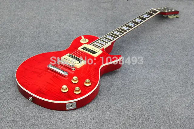 Cheap Manufacturers of the best transparent red tiger stripes trumpet Lp guitar EMS free shipping